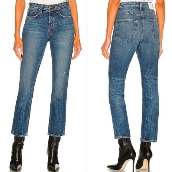 Grlfrnd Karolina High Rise Straight Crop Hudson River Button Fly Denim Jeans 32 - Picture 1 of 9